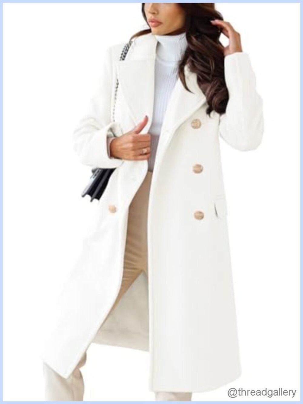 CHARTOU Double Breasted Wool Blend Long Pea Coat Winter Trench Coat